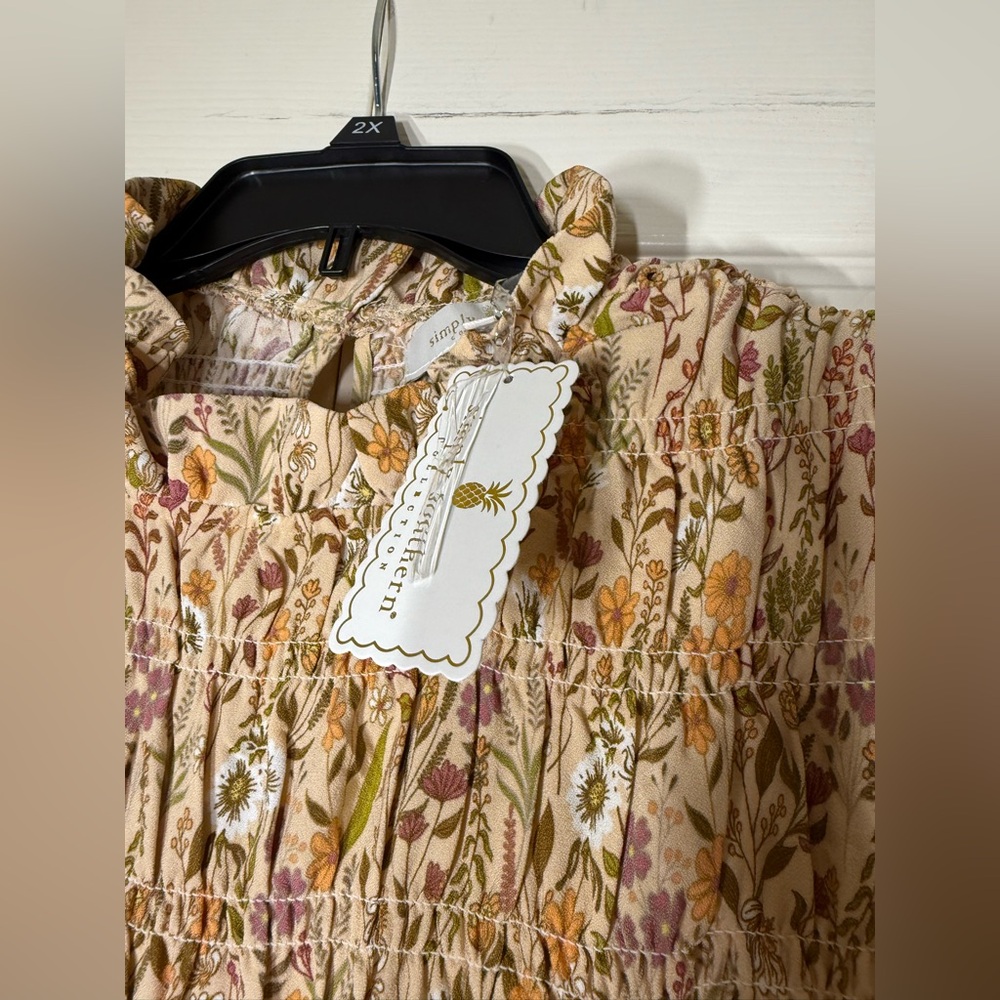 Simply Southern Preppy Tan Floral Field Smocked Dress‎ - Picture 5 of 7